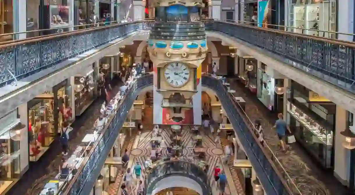 The 19th-century Queen Victoria Building is home to numerous clothing boutiques and food shops