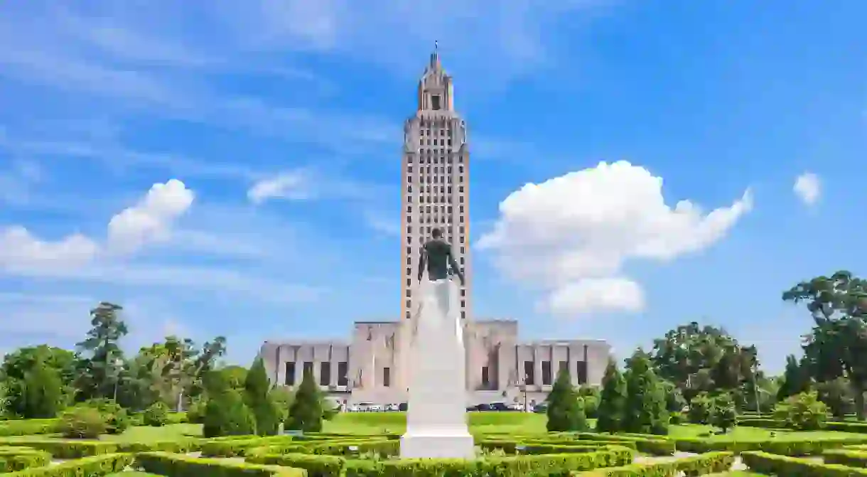 The Louisiana State Capitol is one of many landmarks to visit in Baton Rouge