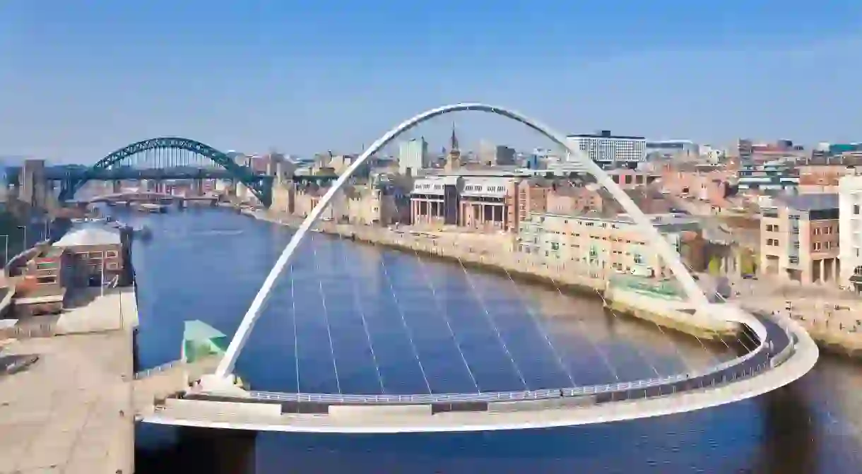 Millennium Bridge soars over the Quayside area of Newcastle, known for its nightlife