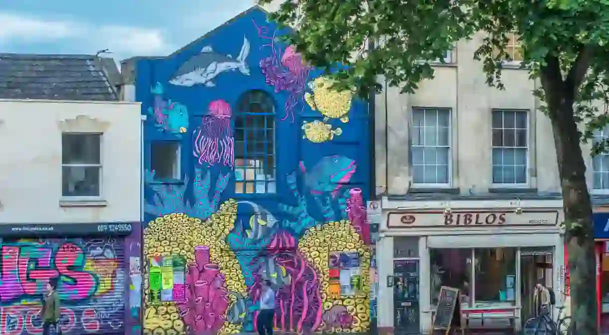 Stokes Croft is a colourful Bristol district full of street art