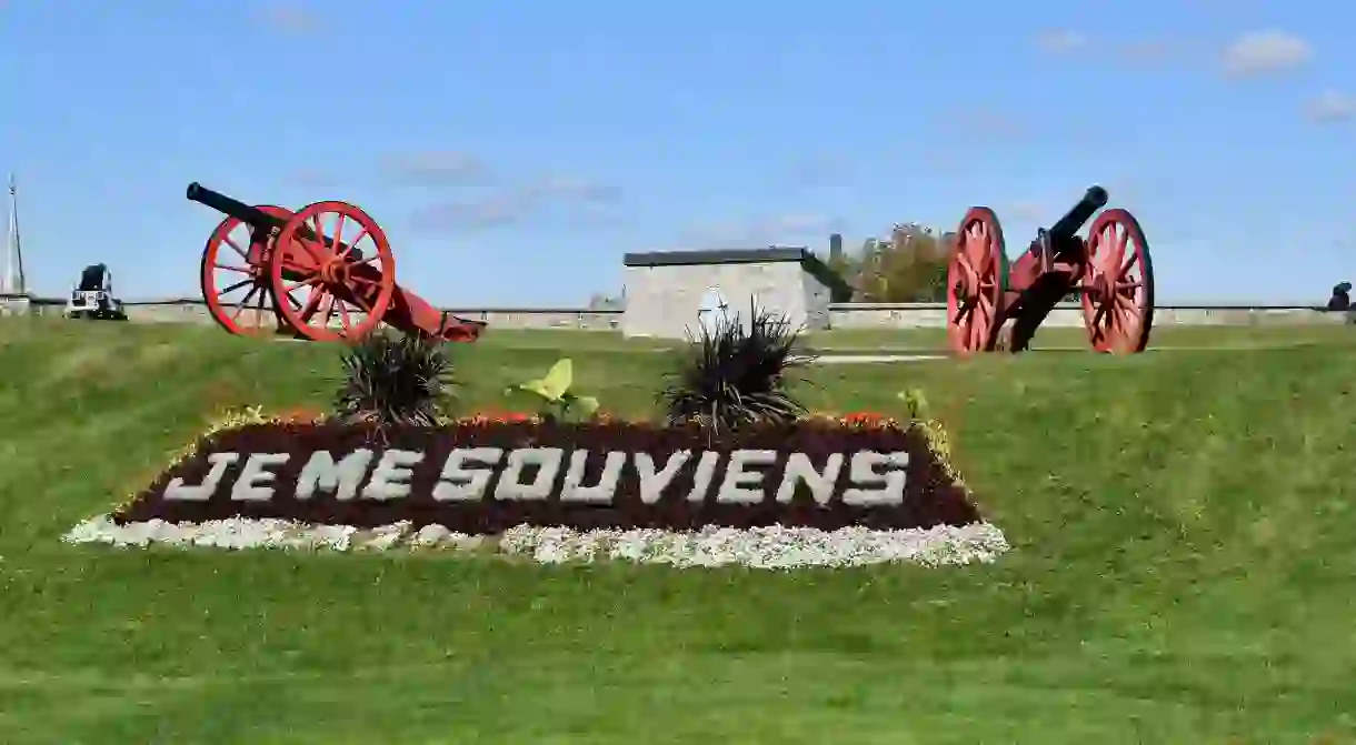 The citadel of Quebec, with flowers grown in the shape of the provincial motto