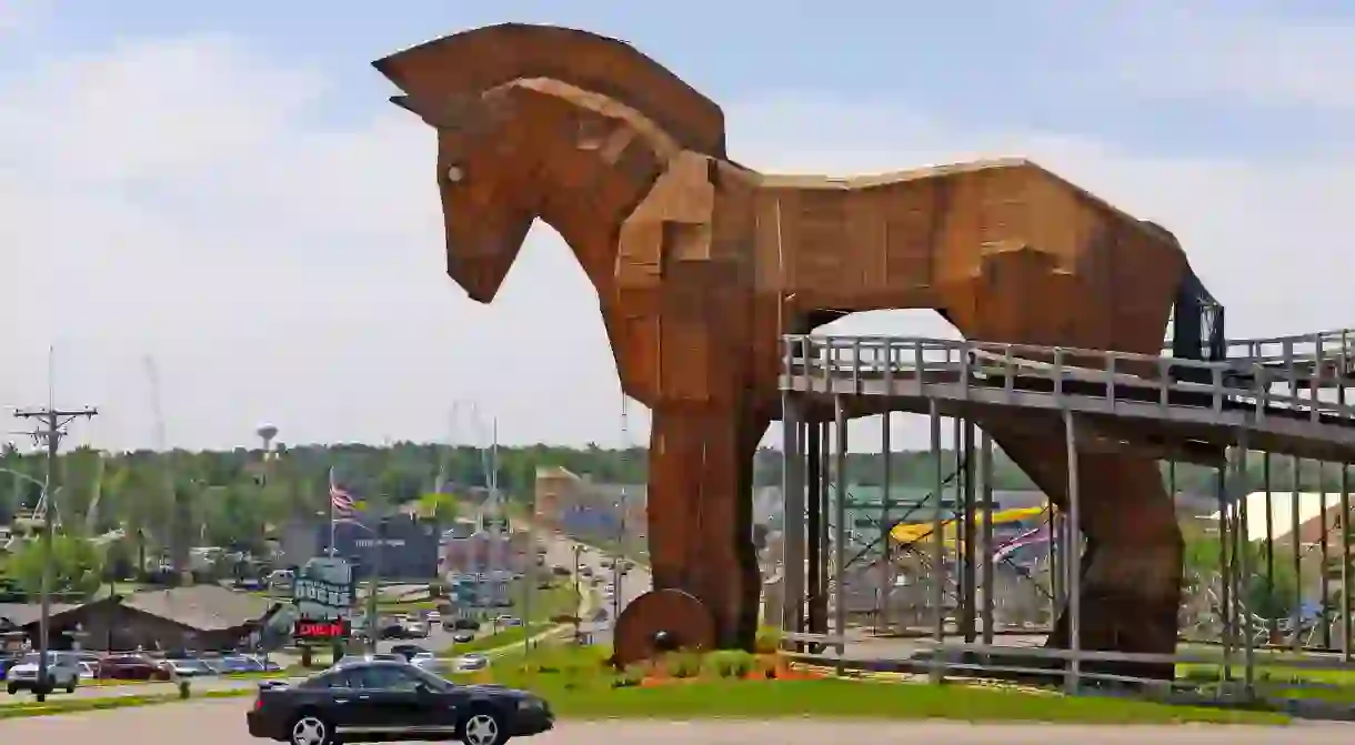 The Trojan horse is one of the rides at Mount Olympus Water and Theme Park in the Wisconsin Dells