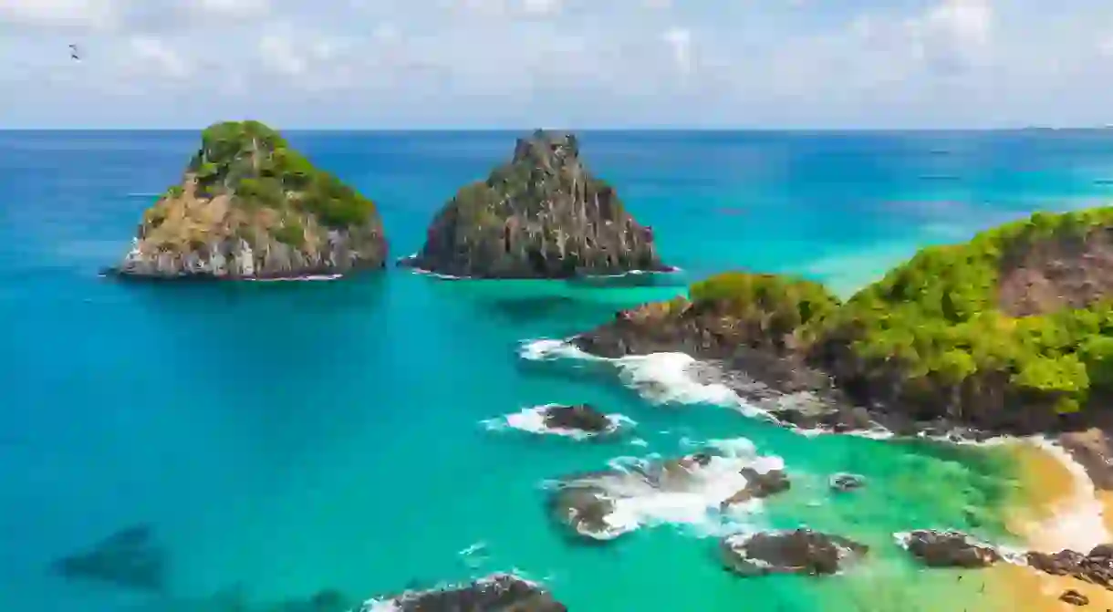 Morro dos Dois Irmãos and Baia dos Porcos in Fernando de Noronha, a tropical island off the coast of Brazil