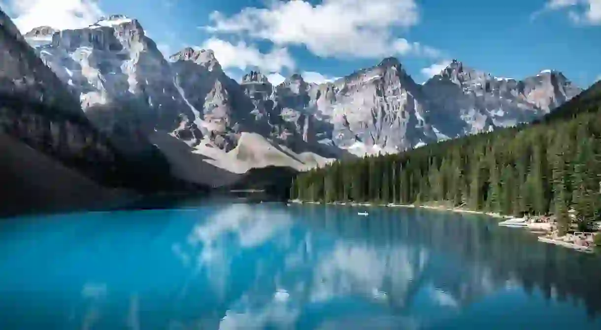 Banff National Park is famous for its mountains, bright turquoise lakes and coniferous forests