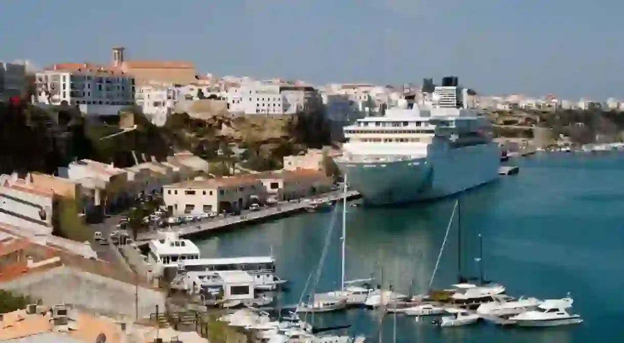 Mahón Port, Menorca, is a bustling area with shops, restaurants and bars