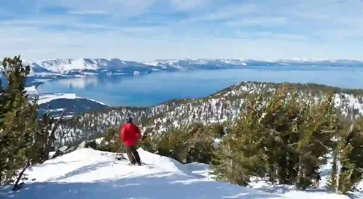 From the slopes of Heavenly Mountain Resort, you can take in Lake Tahoe below