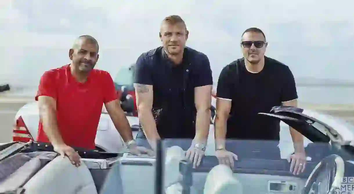 The current Top Gear presenting team, from left: Chris Harris, Freddie Flintoff and Paddy McGuinness