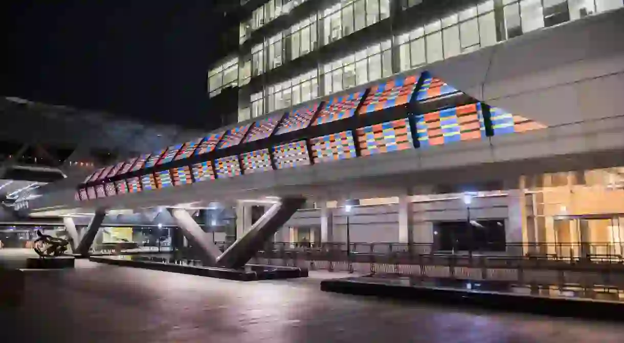 Camille Walalas revamp of Adams Plaza Bridge in Canary Wharf is one of the highlights of the London Mural Festival