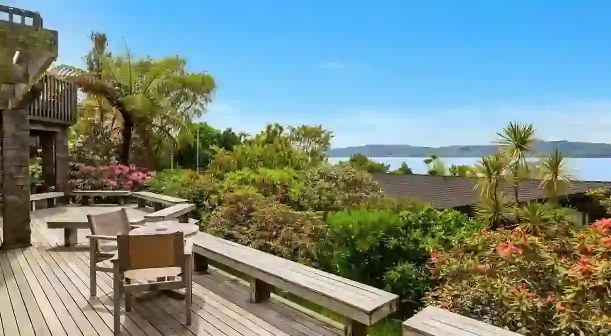 Koura Lodge offers exceptional views over Lake Rotorua