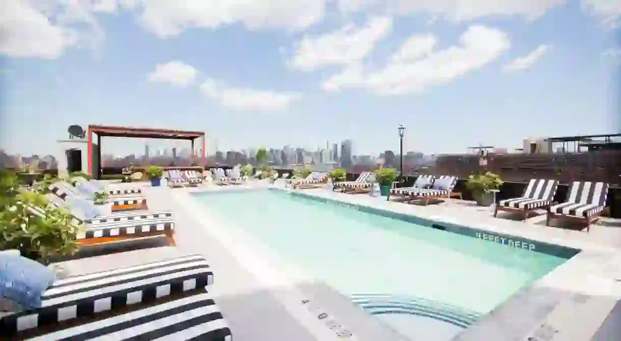 The Williamsburg Hotel, with rooftop pool, is just one of many trendy hotels in this Brooklyn neighborhood