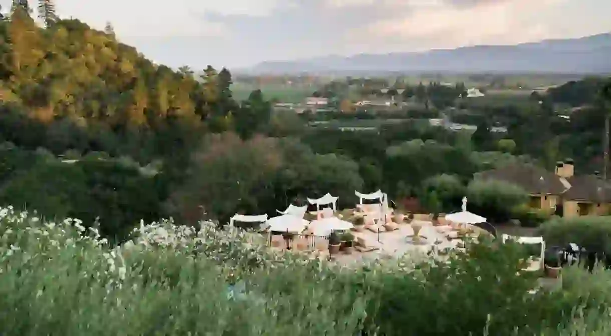 The pool terrace at Auberge du Soleil, one of the outstanding boutique hotels in Napa Valley, California