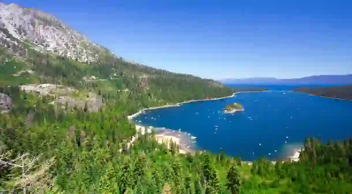 You can enjoy the beauty of Lake Tahoe from the air or the shore, or by taking a boat trip