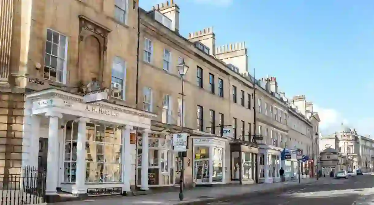 Shops in Argyle Street in the historic city center of Bath, Somerset, England