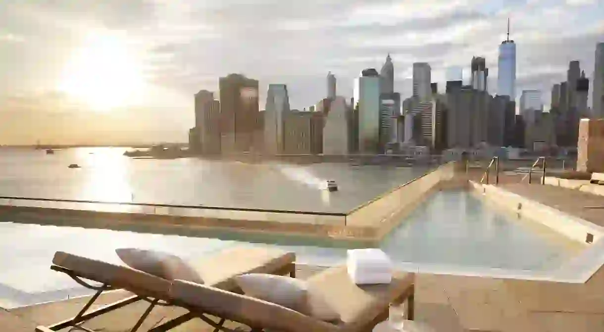 1 Hotel Brooklyn Bridge scoops the award for New York’s best view, framing the Manhattan skyline at the foot of Brooklyn Bridge