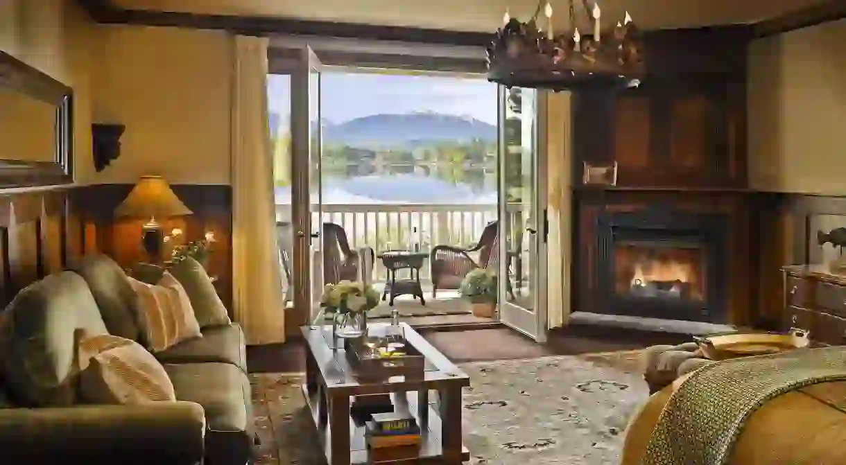 All the rooms at the Mirror Lake Inn Resort & Spa overlook the lake and Adirondack High Peaks