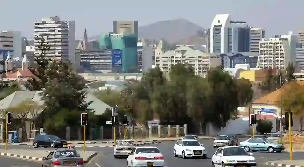 Street and skyline of Windhoek, Namibia