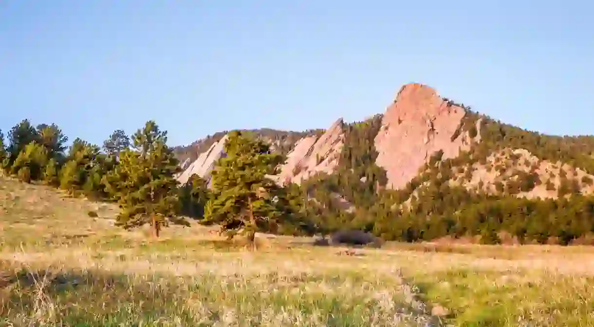 Boulder Colorado mountain landscape with Flatirons from Chautauqua Park