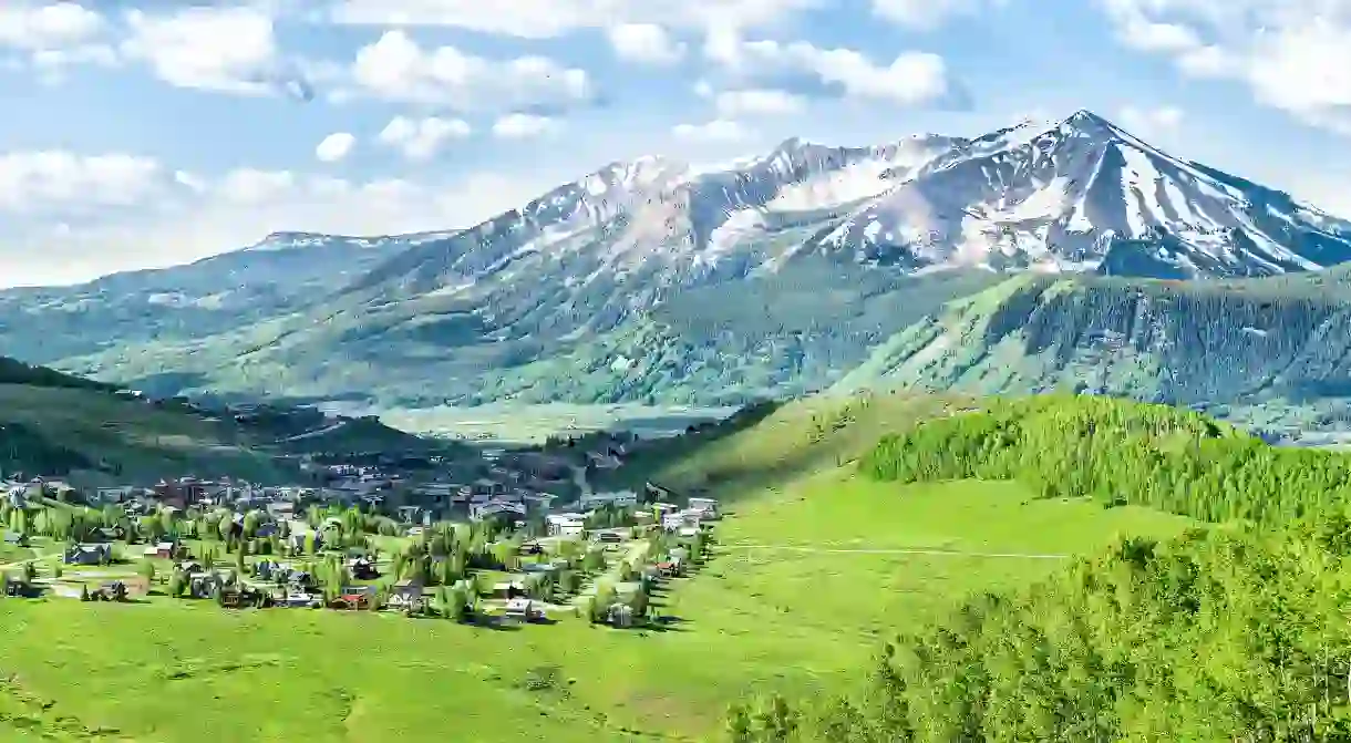 The view of Crested Butte from Snodgrass hiking trail in the summer