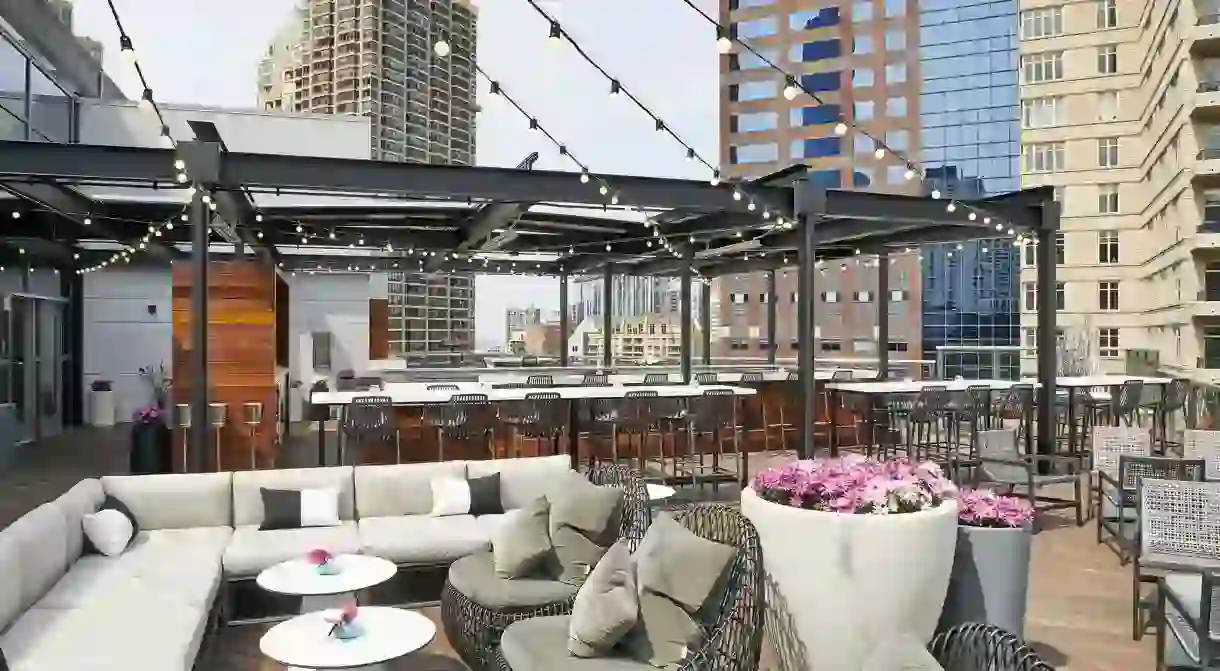 The stylish rooftop of the Conrad Chicago