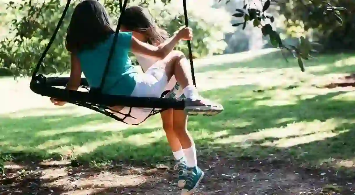 Swinging in the grounds of Fowey Hall