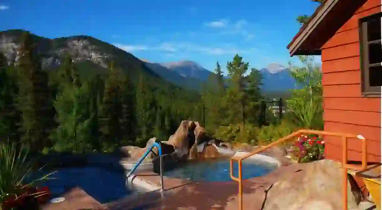 Hot tubs come with a view at the Hidden Ridge Resort, in Banff