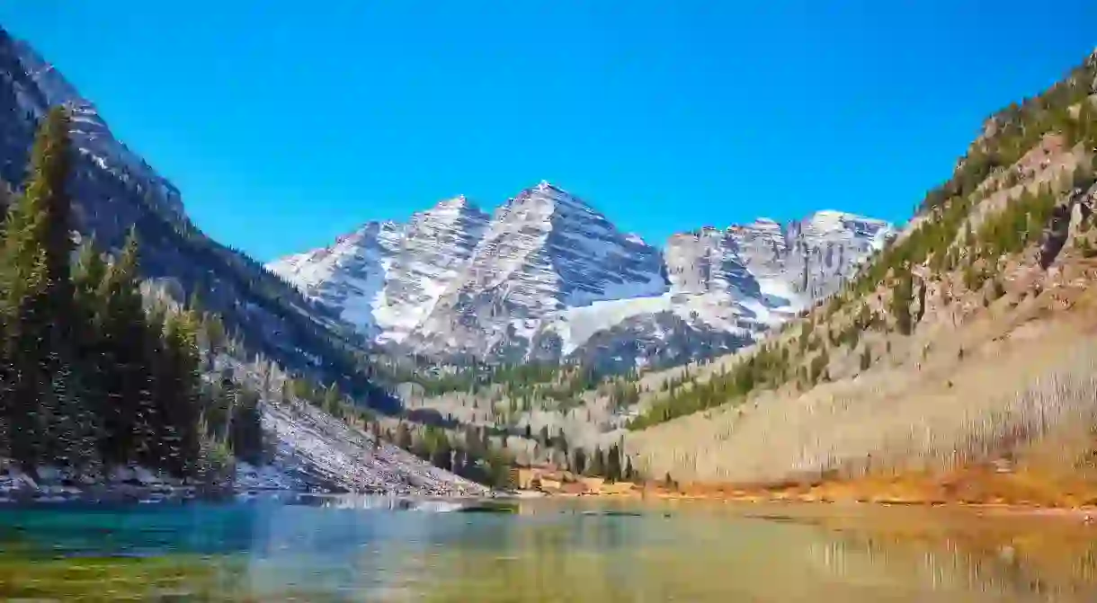 The glorious Maroon Bells Mountain Lake in Aspen, Colorado, is a revitalising sight