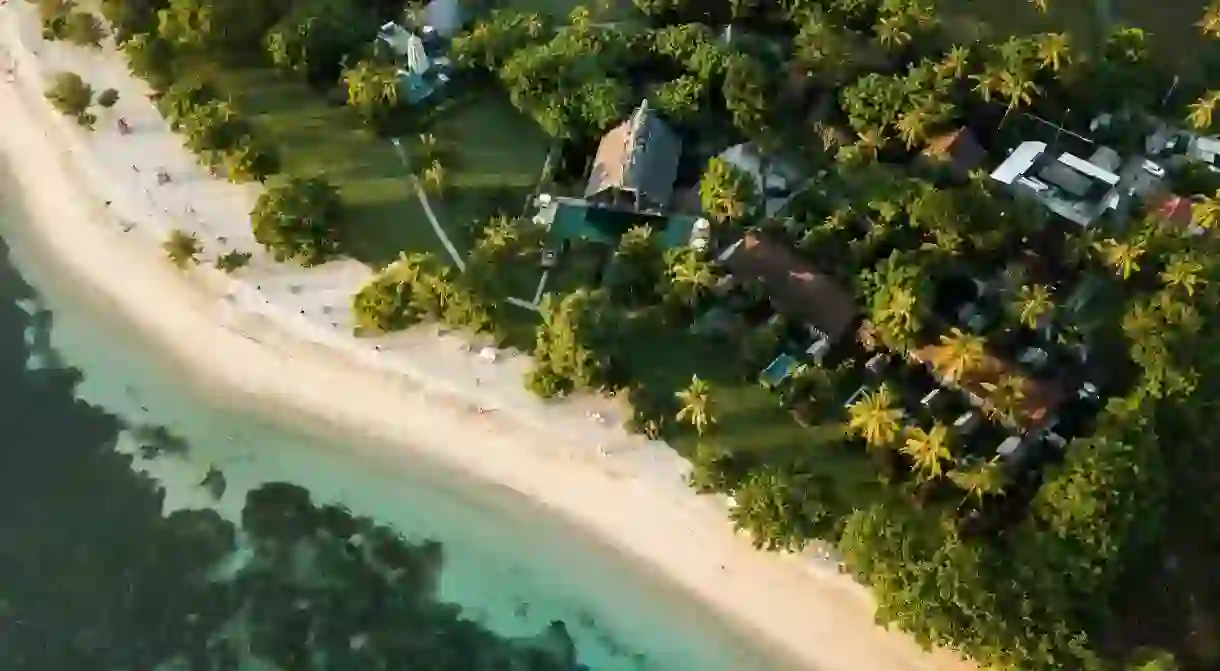 Palms line the beach at Hotel Tugu Lombok