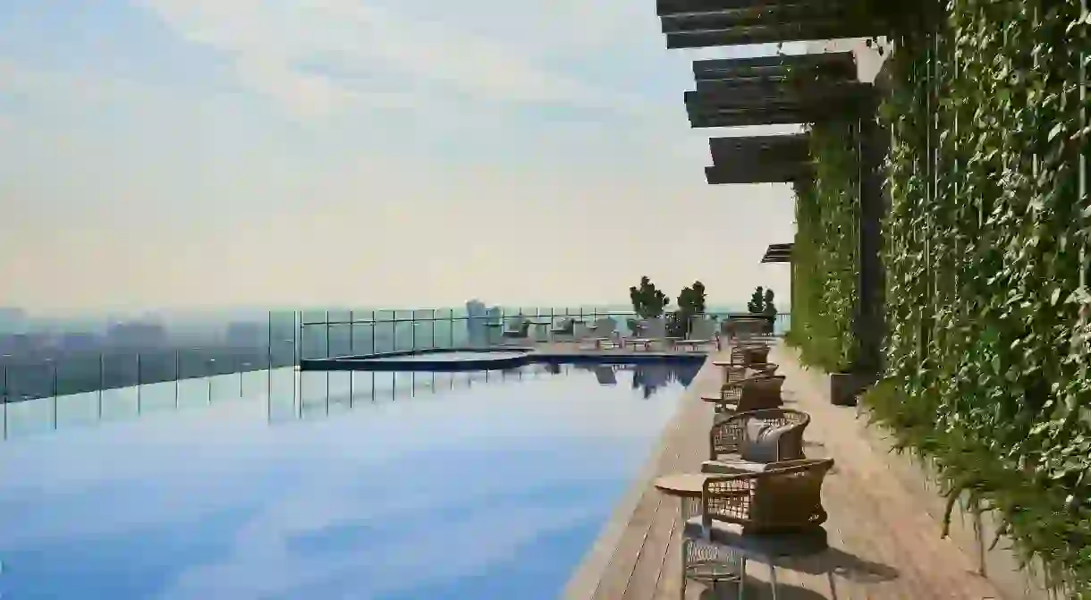 Get a different perspective from New Worlds rooftop pool