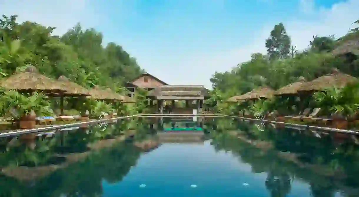 Lush gardens surround the pool at Pilgrimage Village