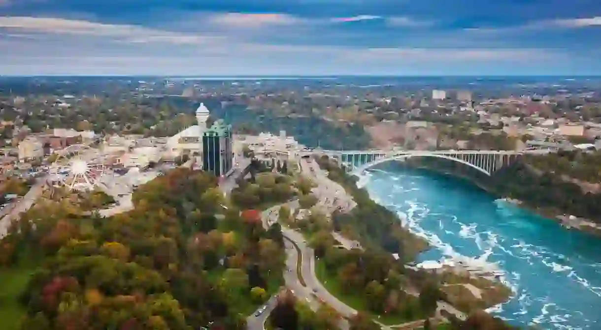 The Rainbow Bridge connects the American side of Niagara Falls with the Canadian side