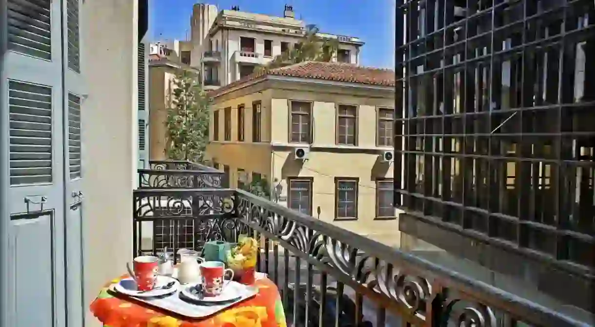 Private rooms at Dioskouros Hostel come with sunny balconies