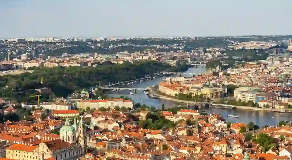 The rooftops of Prague seen from the Petřín Lookout Tower