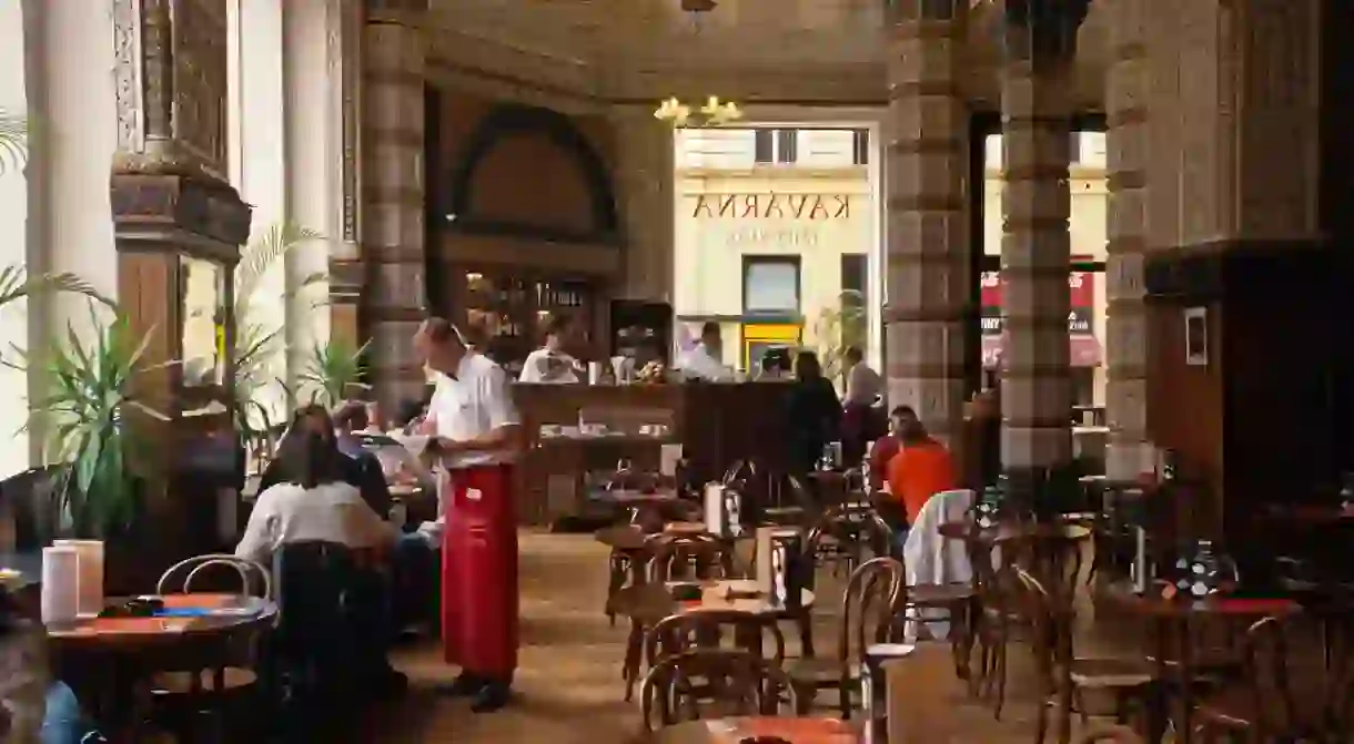 The gorgeous art deco interior of Café Imperial, Prague