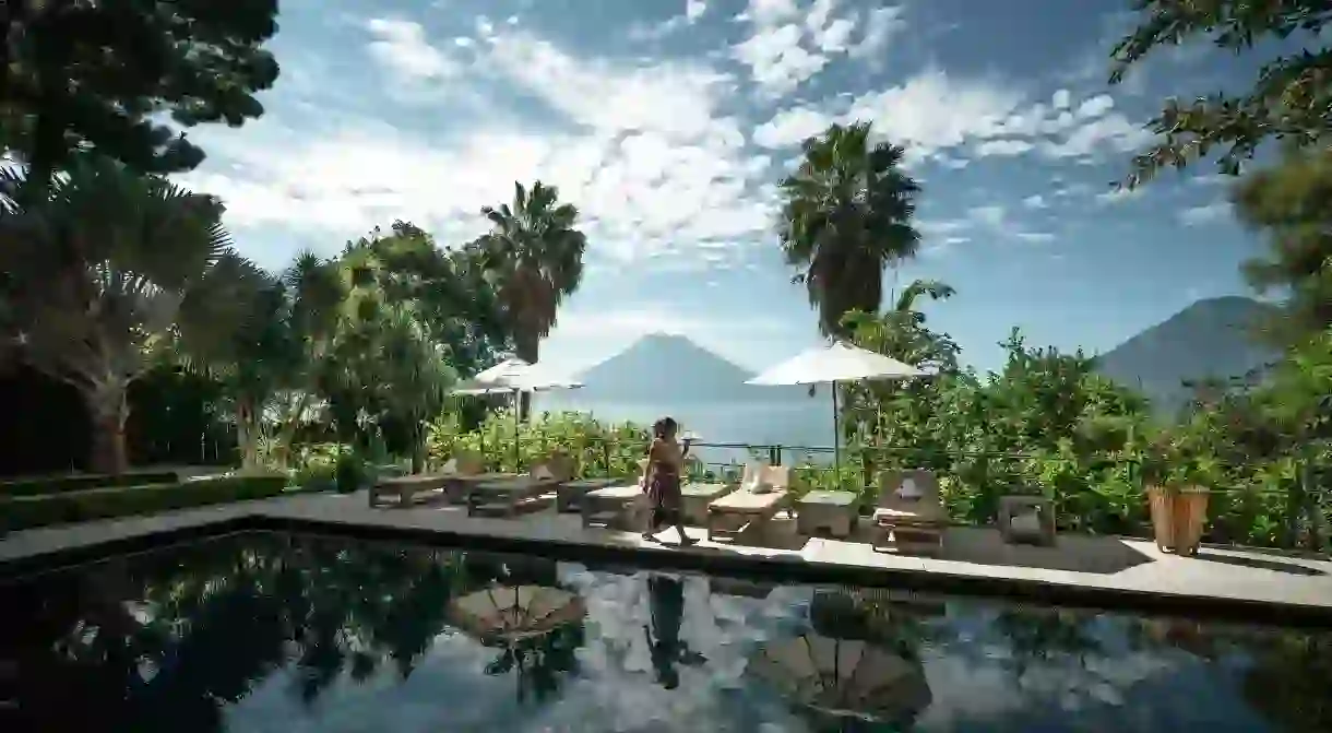 Cool off in Casa Pranas saltwater pool while admiring the impressive view of Lake Atitlán