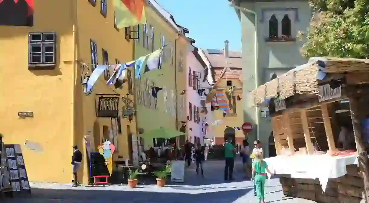 The heart of medieval Sighisoara, a fortified town and birthplace of Count Dracula, in Transylvania, Romania