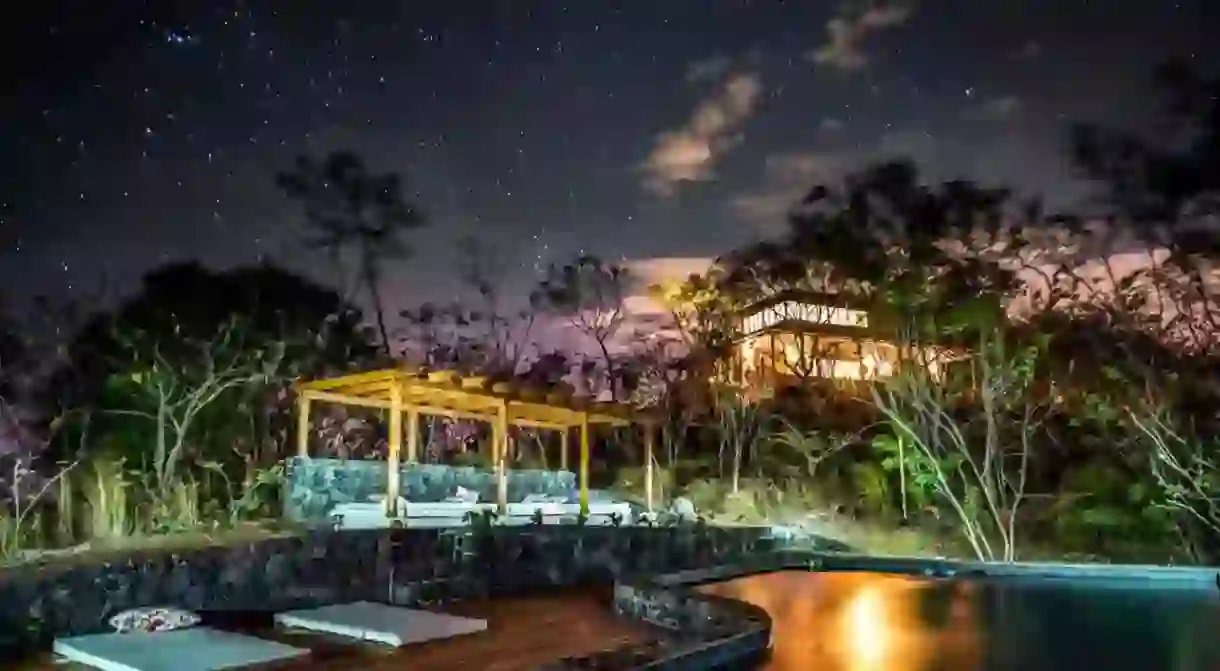 Marvel at the starry night sky by the outdoor pool at El Respiro Ecolodge in Granada, Nicaragua