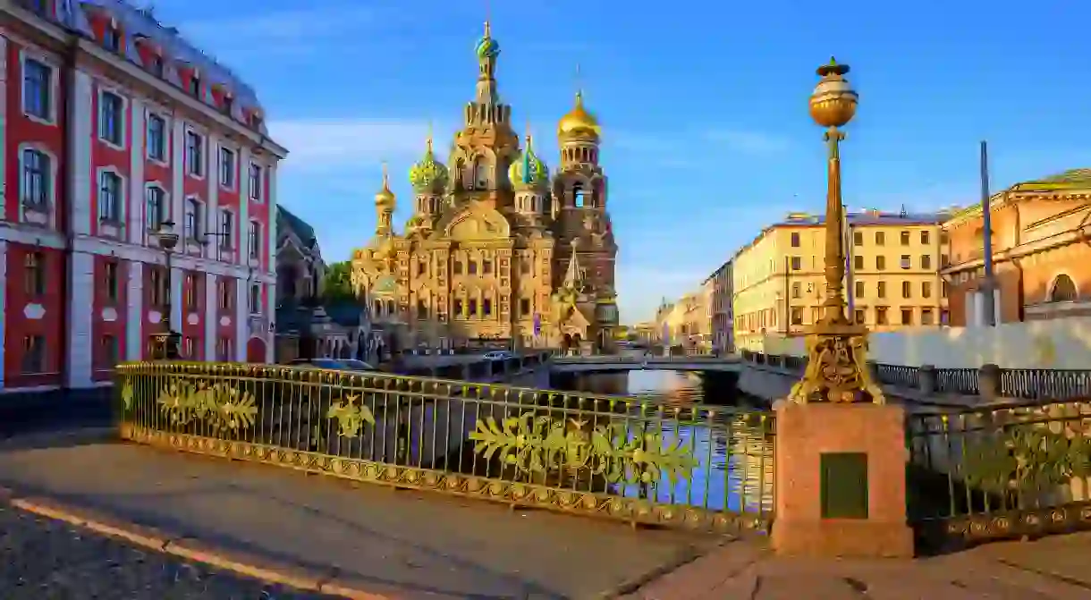 The Church of the Savior on Spilled Blood on Griboyedov canal in the early morning light, St. Petersburg, Russia.