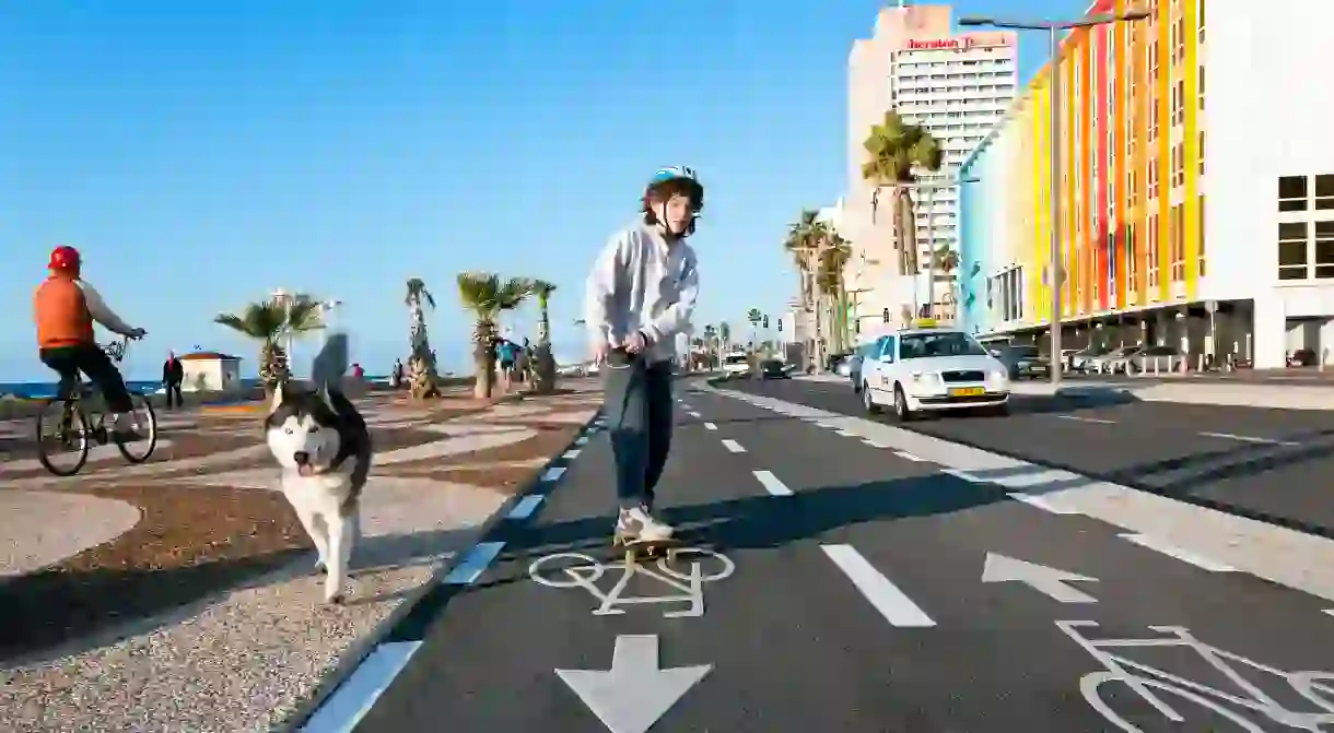 Rolling down Tel Avivs colourful beach promenade