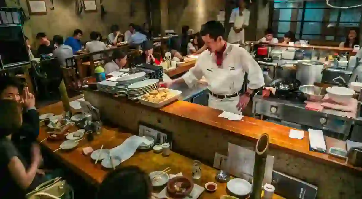 Note the placement of chopsticks by diners at 35 steps Bistro Restaurant, Izakaya, Shibuya, Tokyo