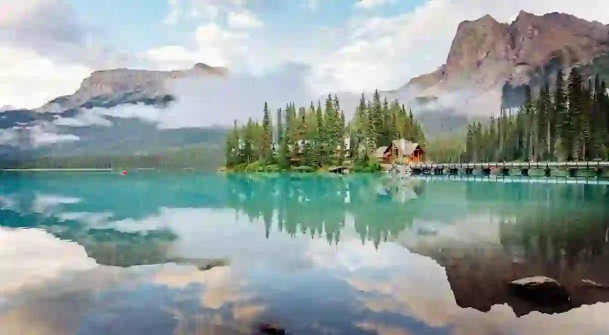 Beautiful reflections at Emerald Lake Lodge in Yoho National Park, British Columbia, Canada