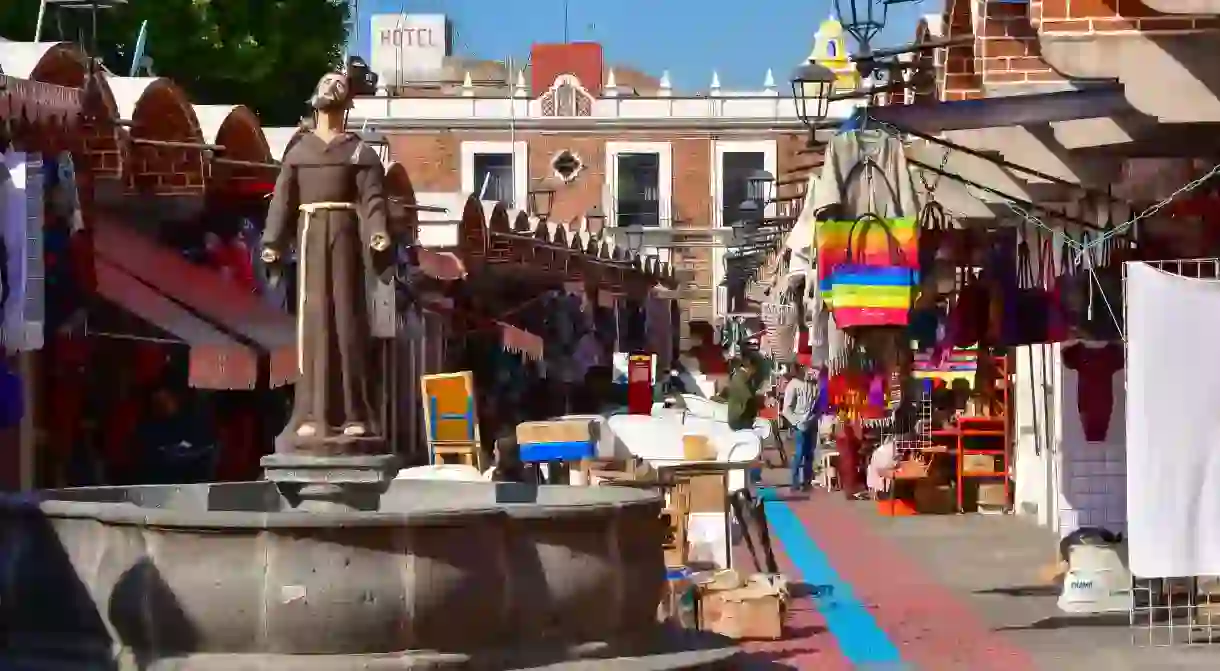 Visit El Parián Market in the historic center of Puebla, Mexico