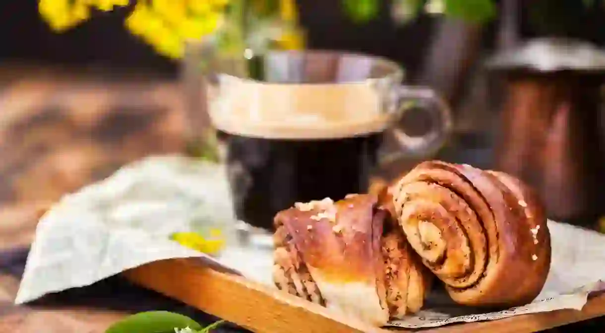 Homemade finnish cinnamon and cardamom rolls and coffee