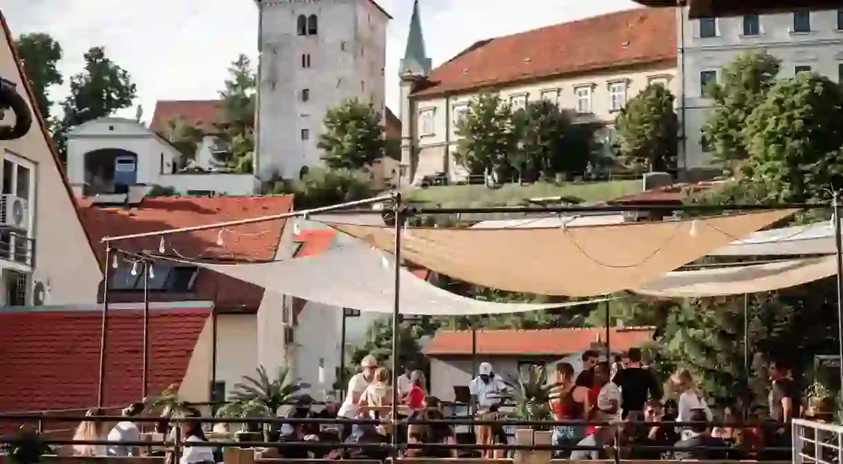 The open-air bar of the popular five-floor Chillout Hostel, one of many serving backpackers and travellers in Zagreb