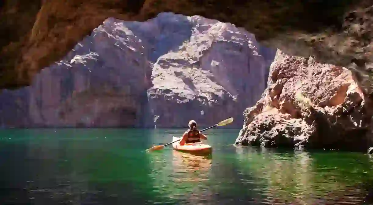 There are many ways to experience the slower side of the Las Vegas area, such as kayaking on the Colorado River