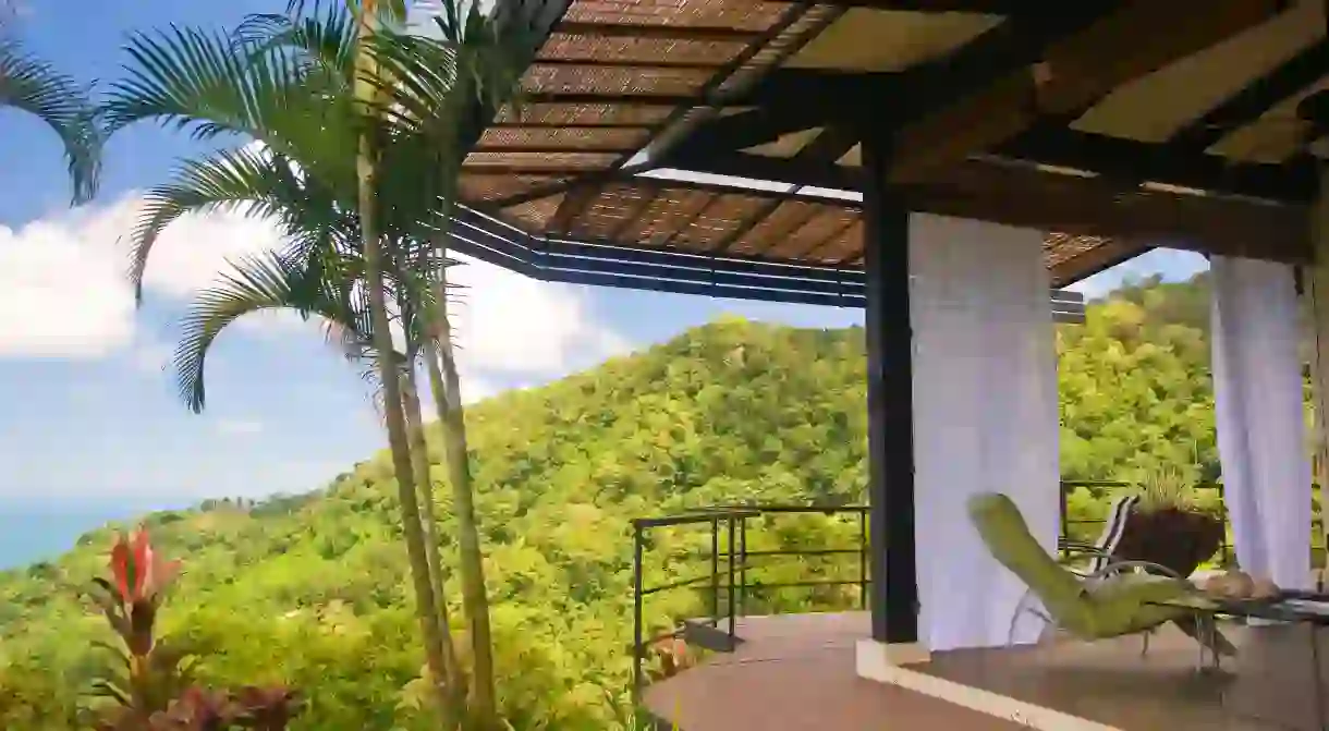 The views from Rancho Pacifico in Costa Rica take in both lush mountain slopes and glittering seas