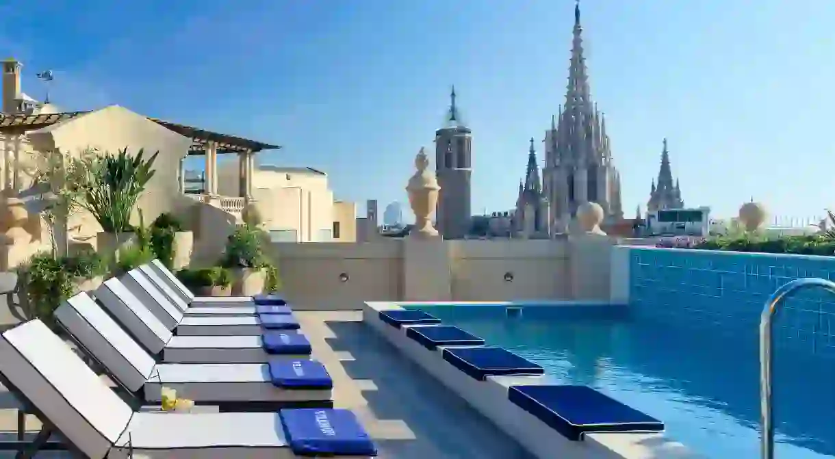 A view of Barcelonas beautiful 13th-century cathedral from the roof terrace of H10 Madison, in the heart of the citys Gothic Quarter