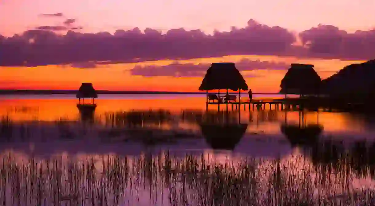 Sunset at the lake Peten Itza in Guatemala