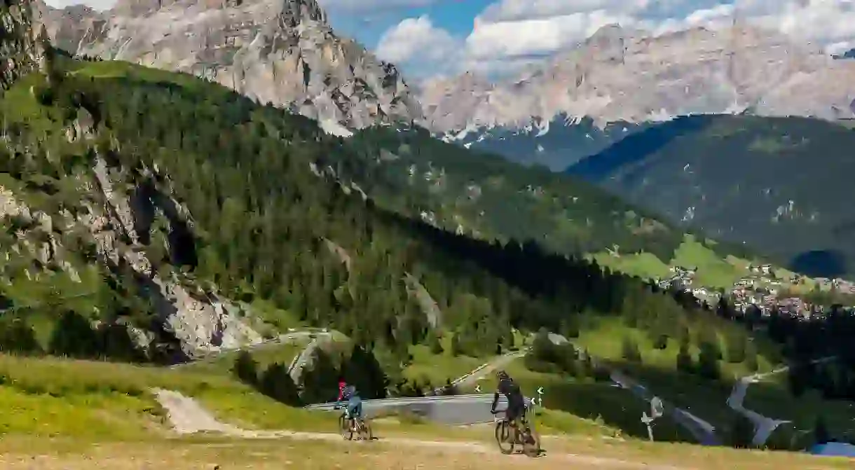 Cycling along the Gardena Pass in the Dolomites is a mountain bikers dream