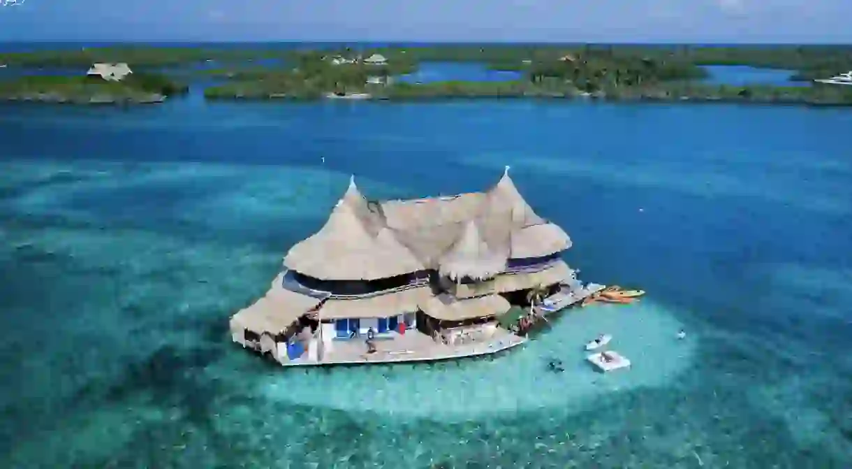 Casa en el Agua, which floats on the Colombian Caribbean, can only be reached by boat