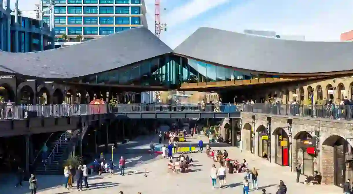 Coal Drops Yard, Kings Cross on a sunny weekend, London, UK